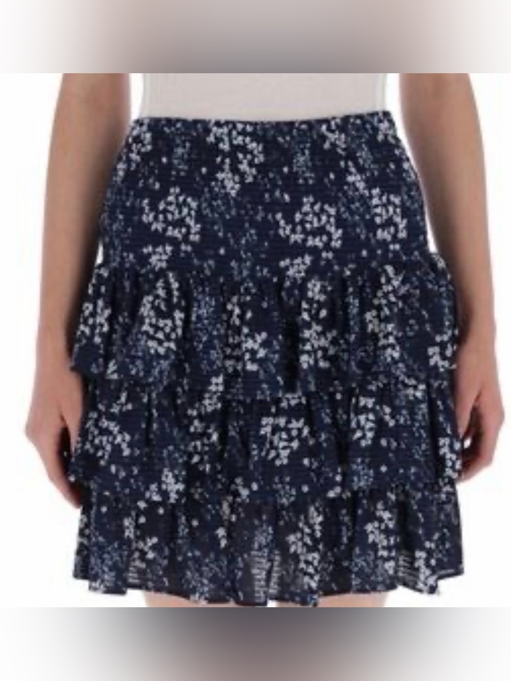 Michael Kors Navy and White Floral Tiered Mini Skirt